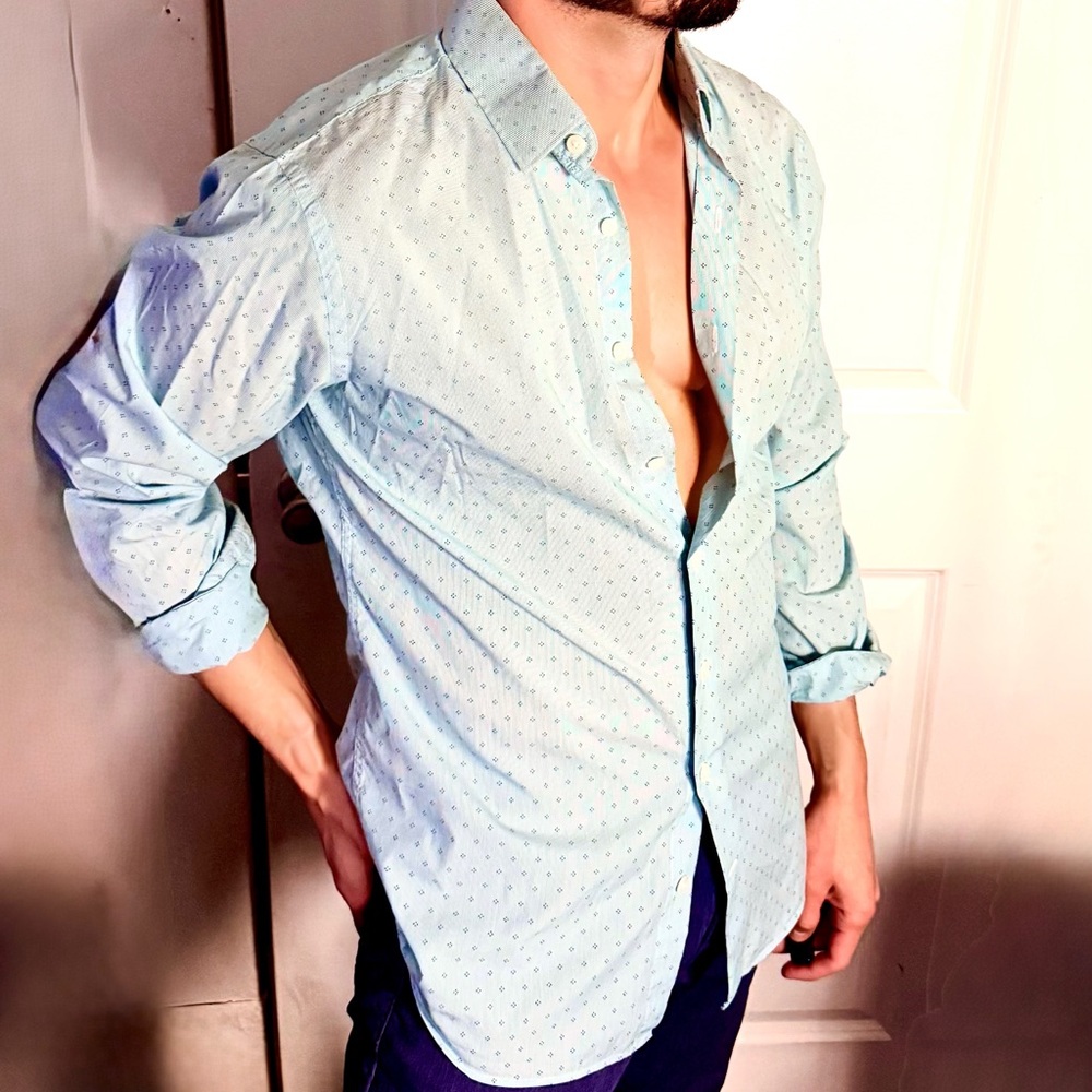 Express Light Blue Casual Button Down Shirt